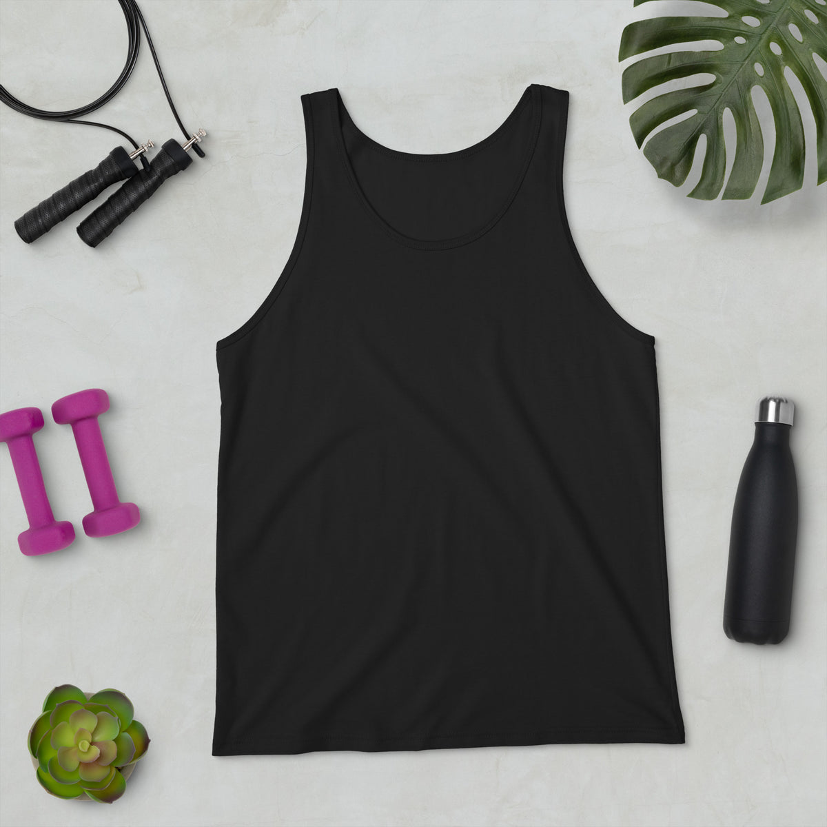 Black Syndicated Passion® unisex tank top with a plain front and scoop neckline.