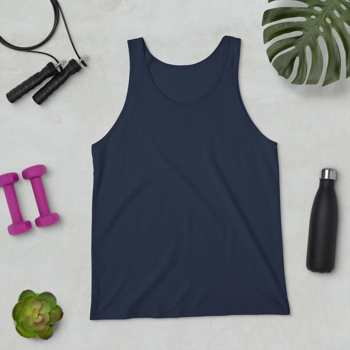 Navy Syndicated Passion® unisex tank top with a plain front and scoop neckline.