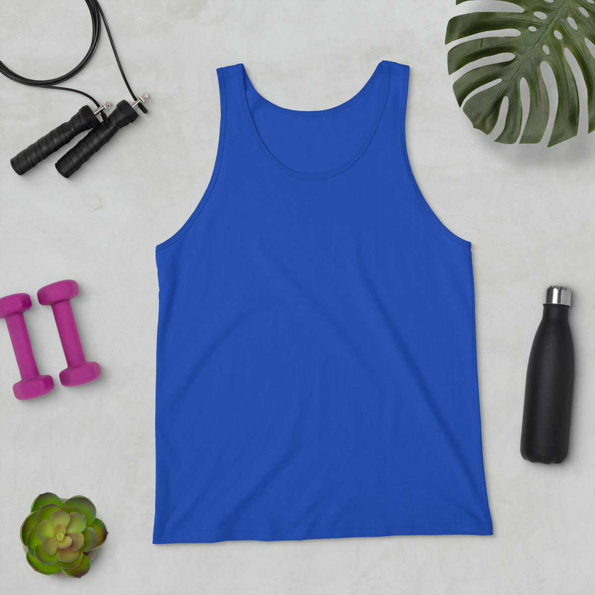 Blue Syndicated Passion® unisex tank top with a plain front and scoop neckline.
